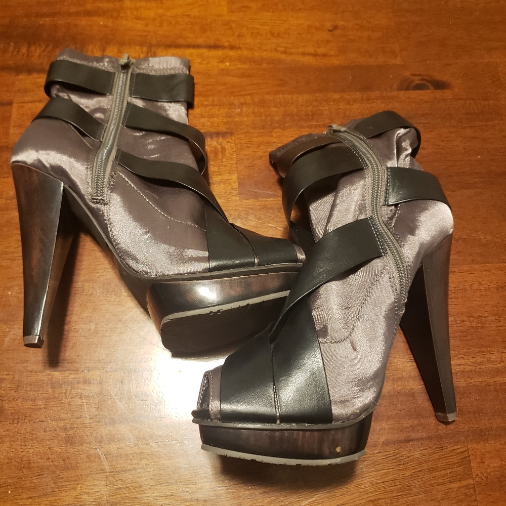 Booties, dollhouse, tan and brown, peep toe